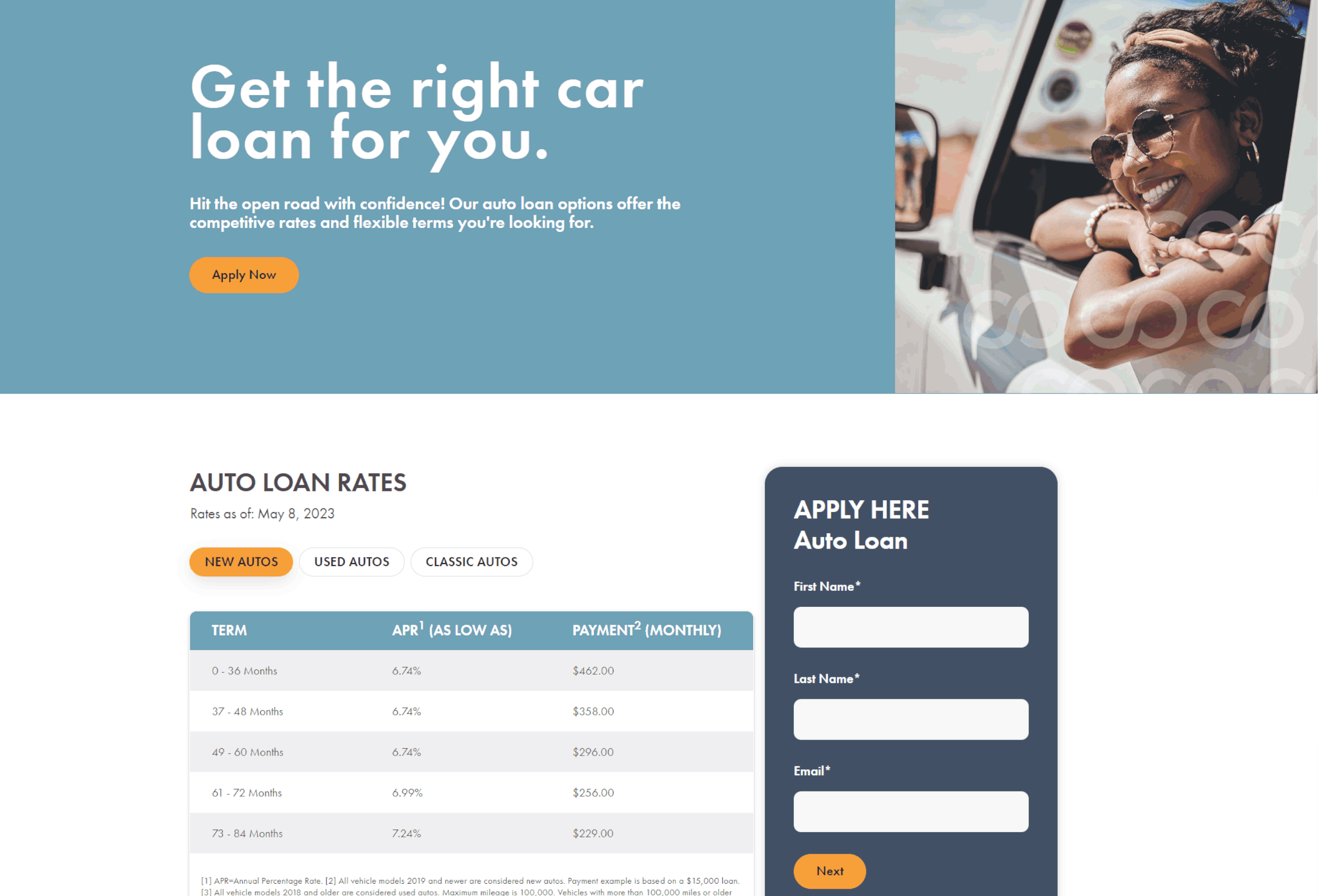 CCCU New Auto Loan Page