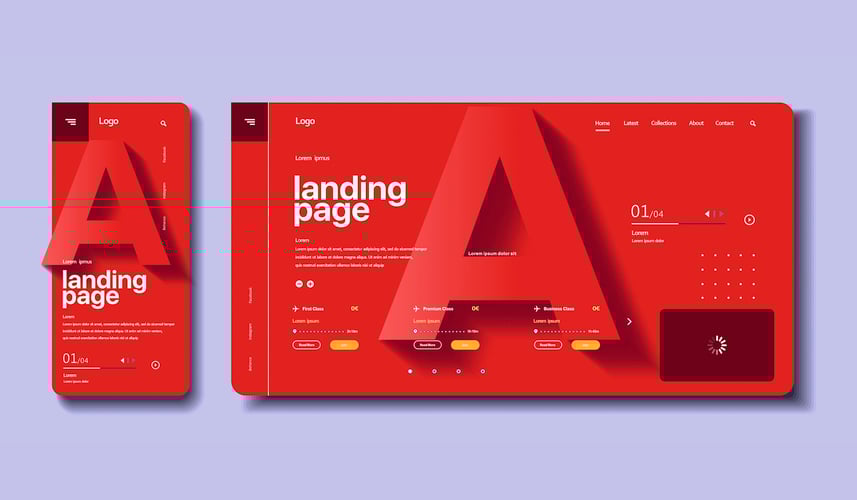 Modern flat web design in responsive website and app. Vector illustration. Volume letter A in the background.