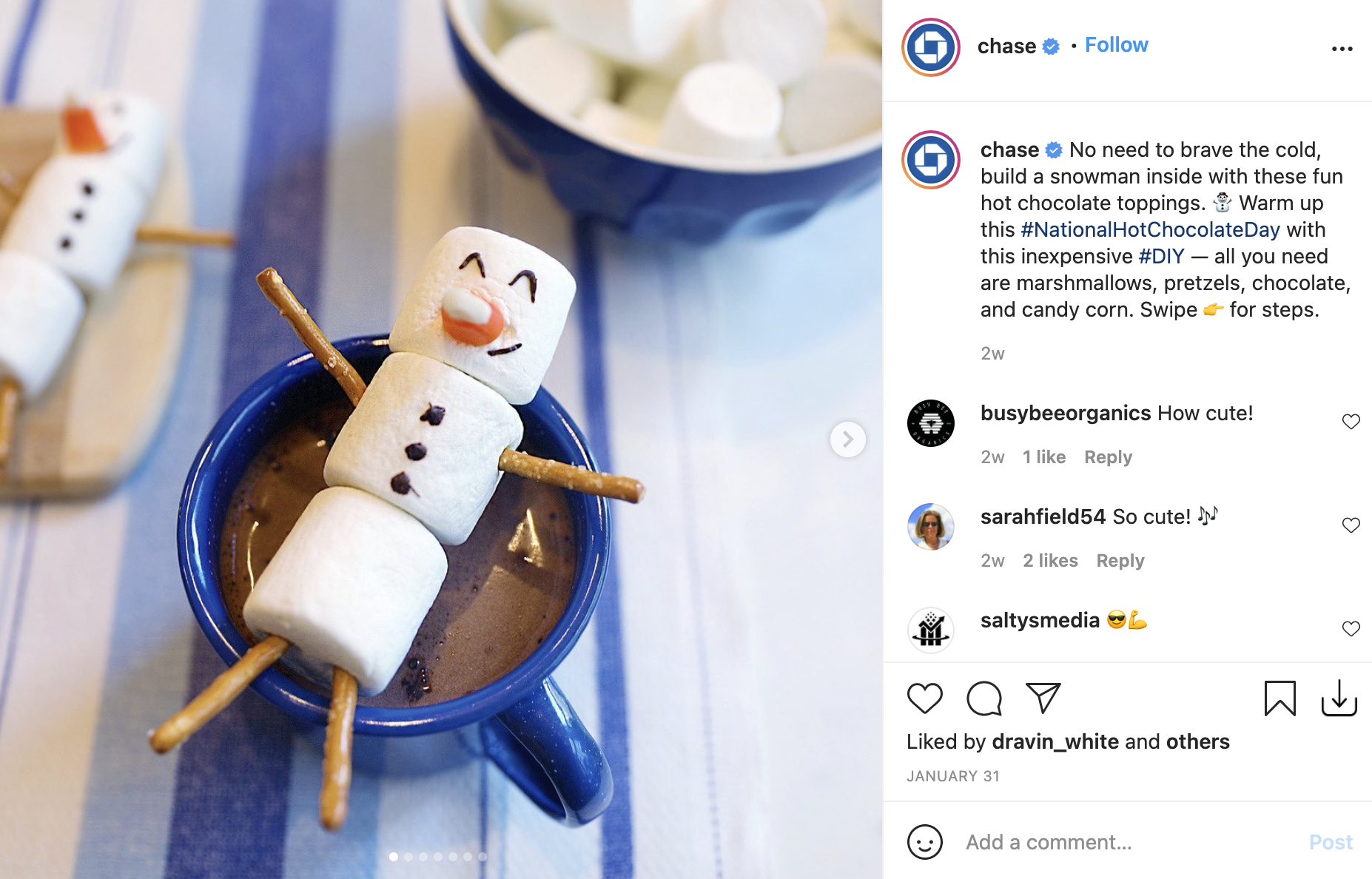 chase bank instagram account