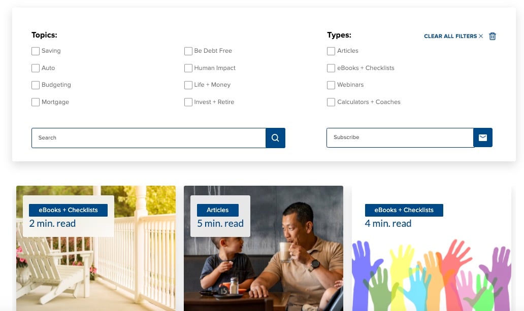 Copper State Credit Union Website Resource Center Filters