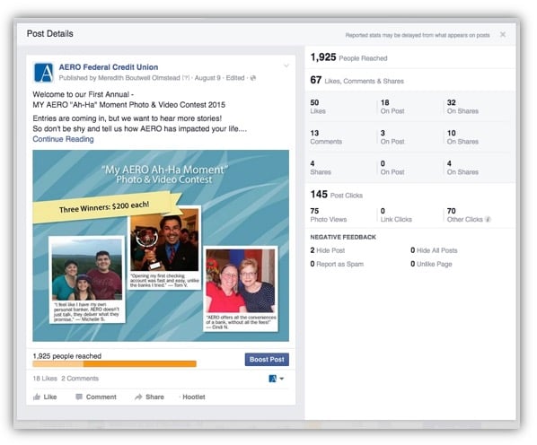 Facebook Contest Post Results