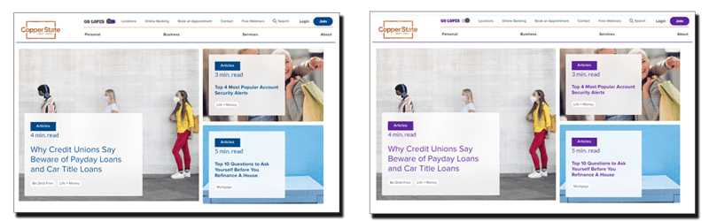 Copper State Credit Union Landing Page Color Toggles