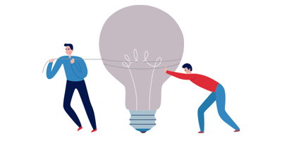 figrow team with a lightbulb - never give up - keep thinking