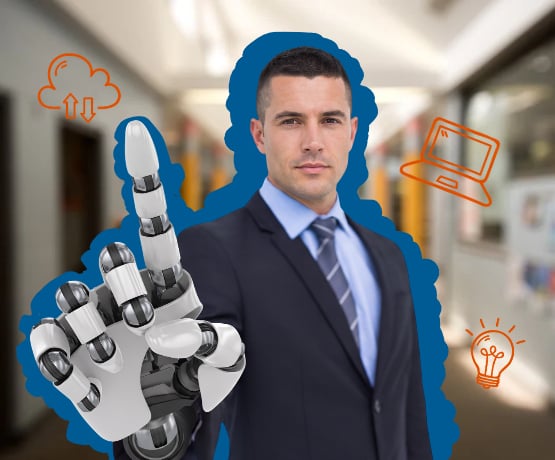 Business man using ai prompts for his marketing.