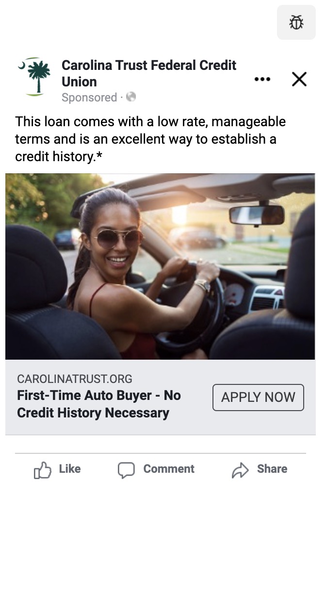 Credit Union social media ad on phone.